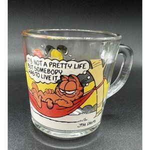 Vintage 1978 Garfield  Cat Odie McDonalds Clear Glass Coffee Mug Cup Jim Davis